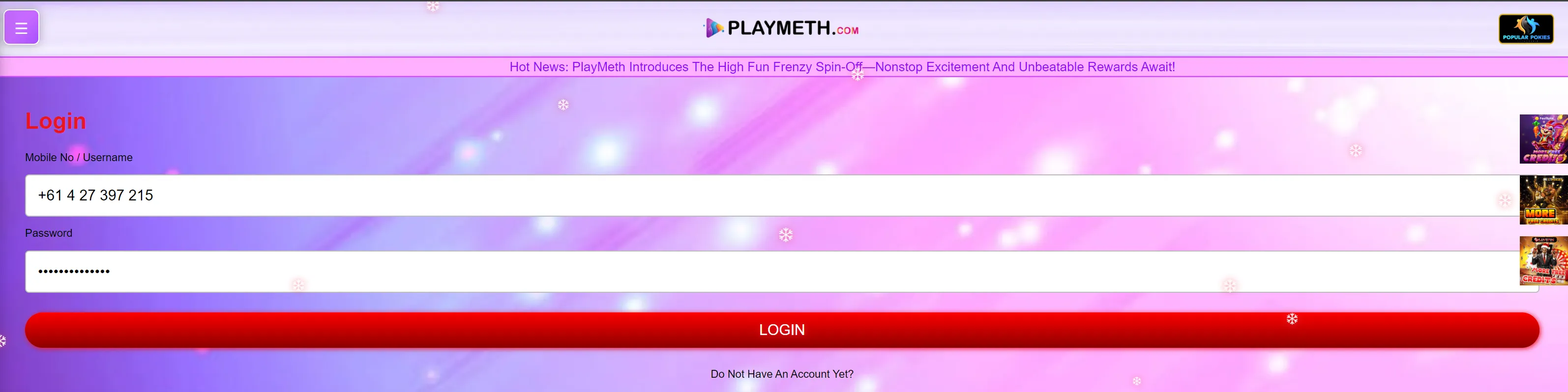 PlayMeth Casino login process